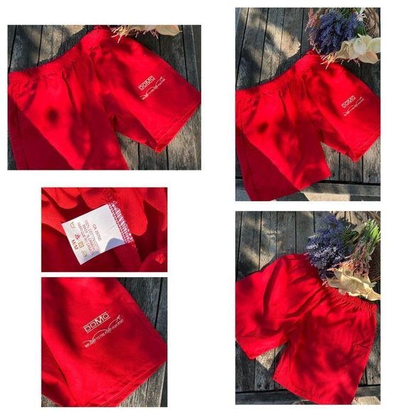 80s DOMO Red Canvas Shorts Drawstring Elastic Waist We Jump To The Pump Unisex - Picture 6 of 6